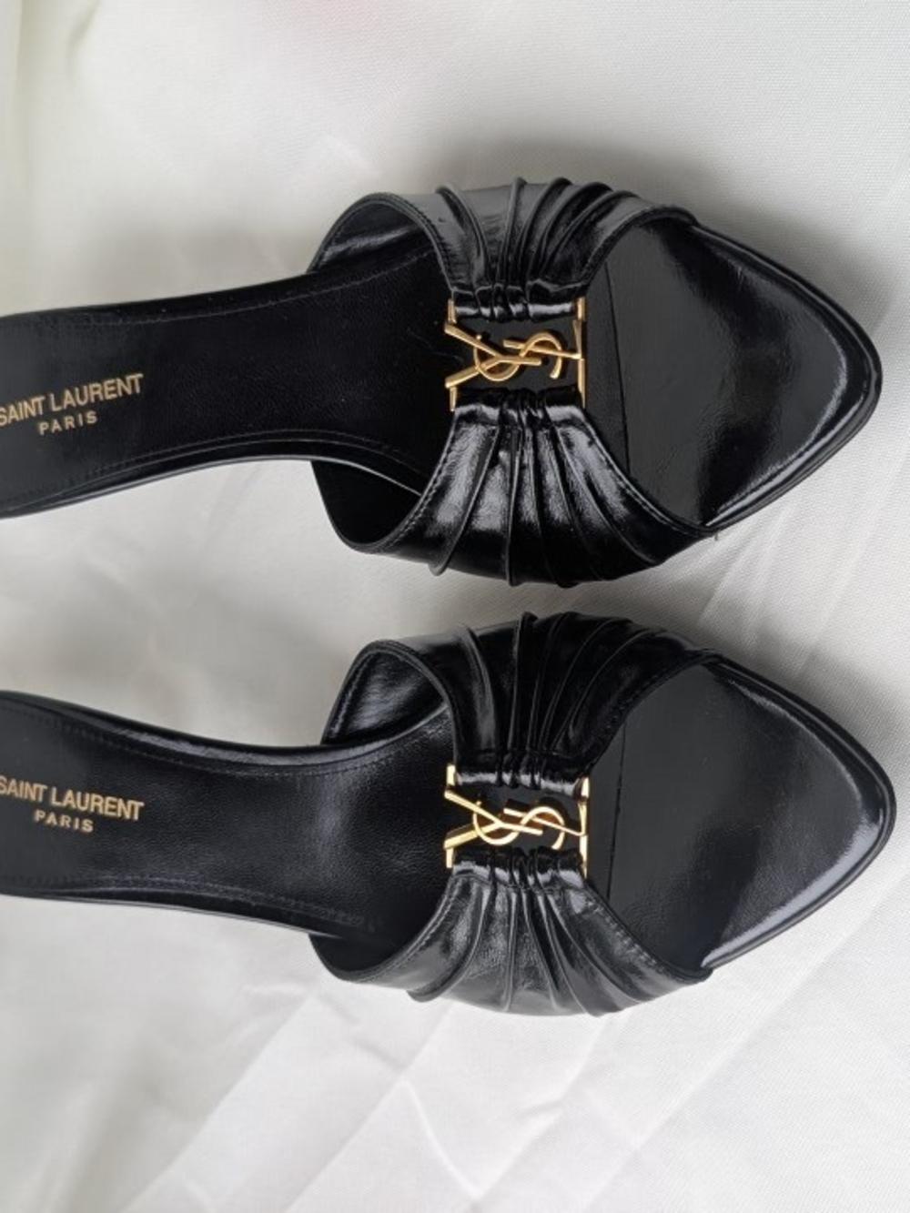 Saint Laurent Black Leather YSL Logo Slide Mule - Picture 3 of 16